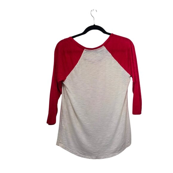 Express Raglan Sleeve Shirt – White & Red Baseball Style 3/4 Length Shirt - Picture 3 of 3